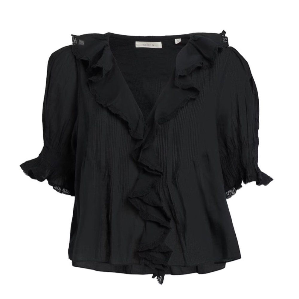 Doen Henri Ruffled Top Black XS NWT